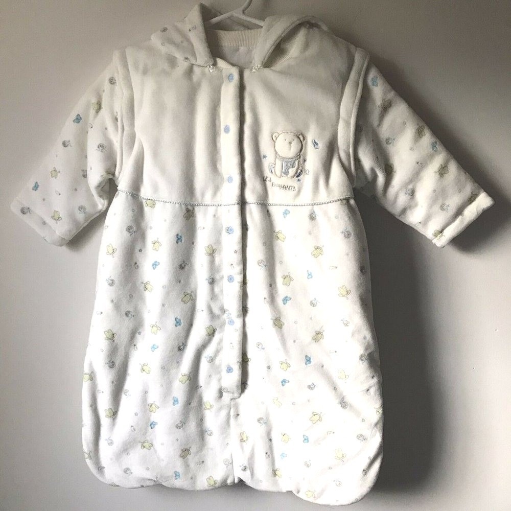 Les Enphants White Velour Hooded‎ Sleep Sack Padded Bear Bunting 68x40cm